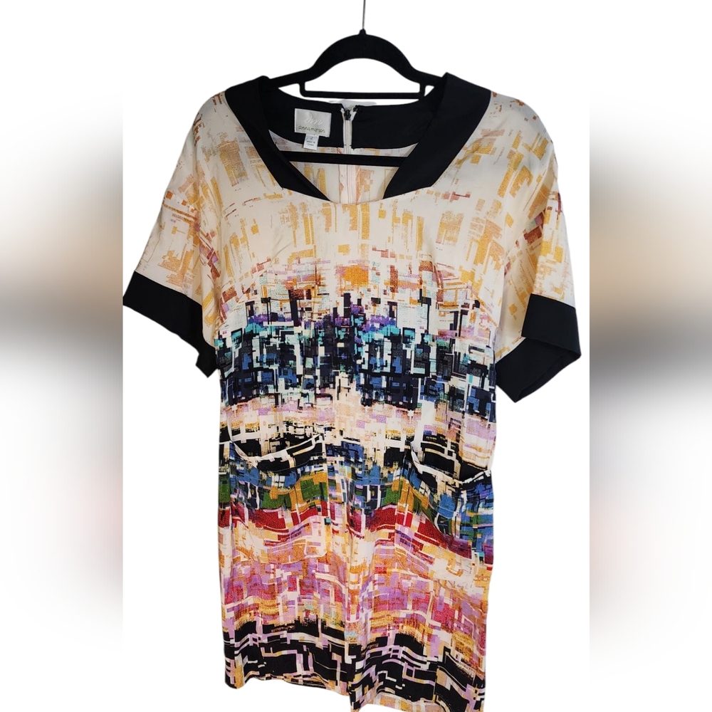 Donna Morgan Cream and Blue Graphic Mini Dress